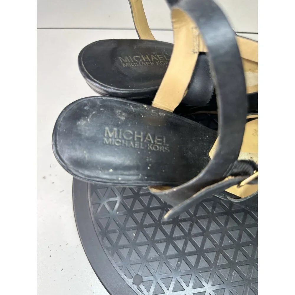 Michael Kors Sandals Black Leather Wedge Sz 8.5
